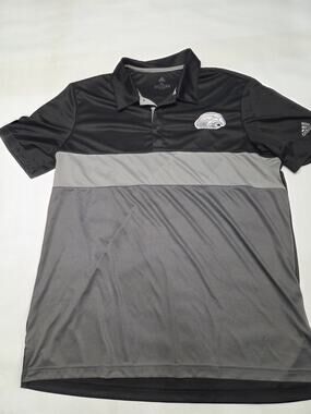 Adidas Mens Golf Polo Shirt XL Black Grey Color Block Short Sleeve Performance